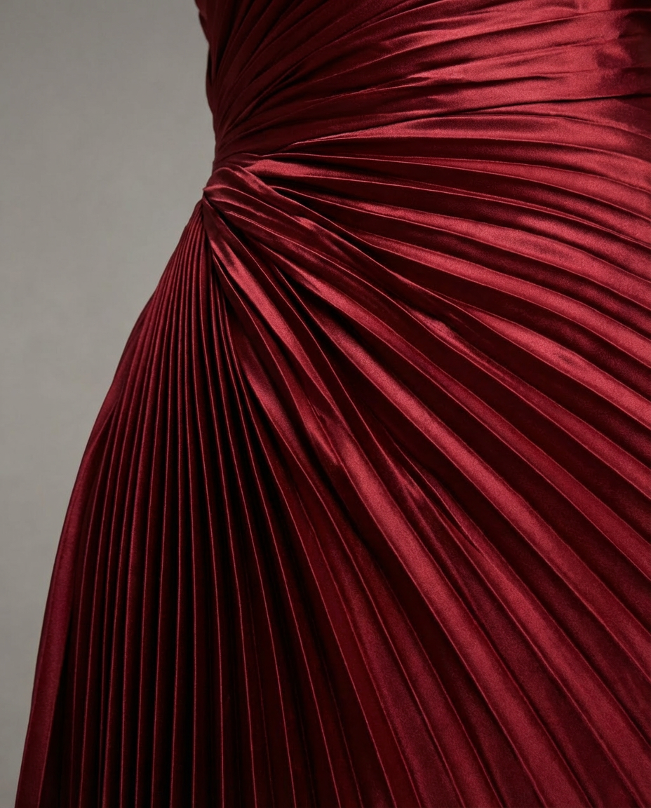 Olympia Asymmetrical Pleated Maxi Dress Merlot
