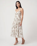 Thin Adjustable Strap Elastic Back Waisted Midi Dress Ivory/Green