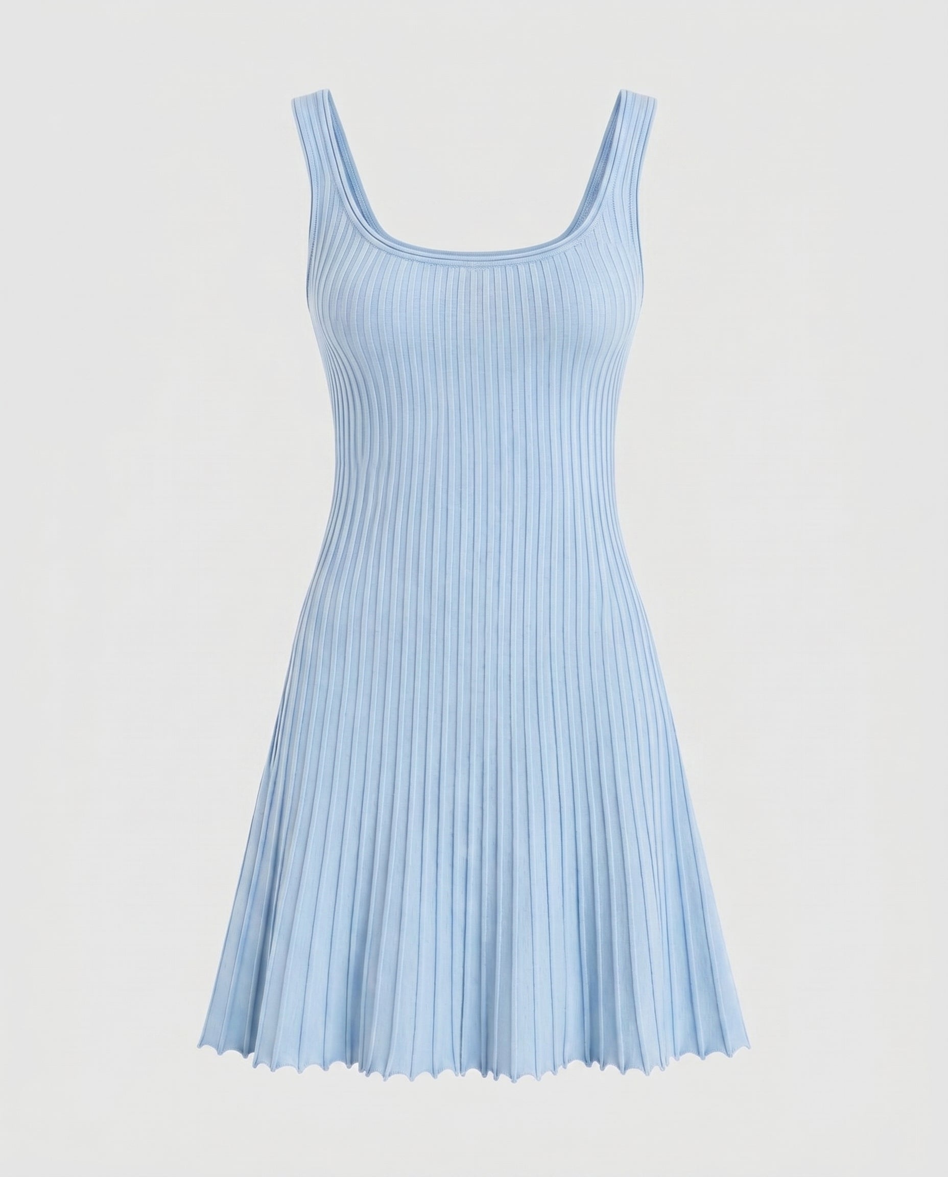 Pleated Knit Tank Mini Dress Baby Blue