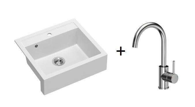 Quadron Bill 110 White, belfast granite sink