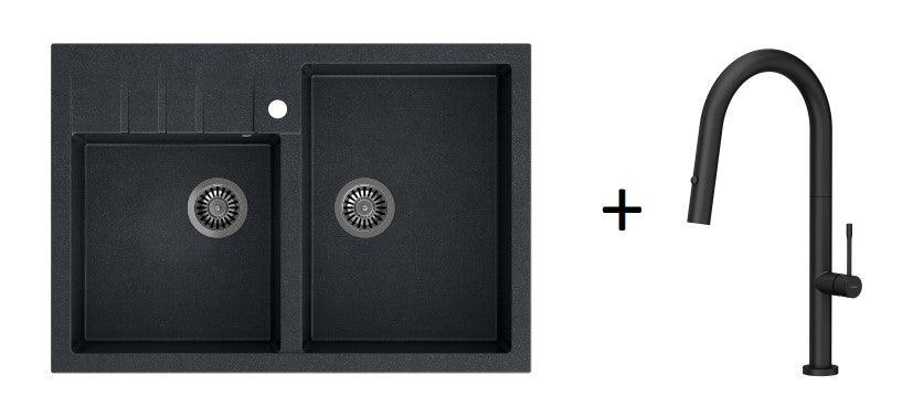 Quadron Bill 120 Black, belfast granite sink