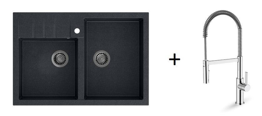 Quadron Bill 120 Black, belfast granite sink
