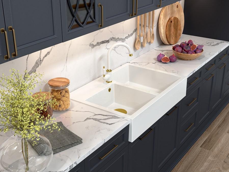 Quadron Bill 120 White, belfast granite sink, Mix and Match